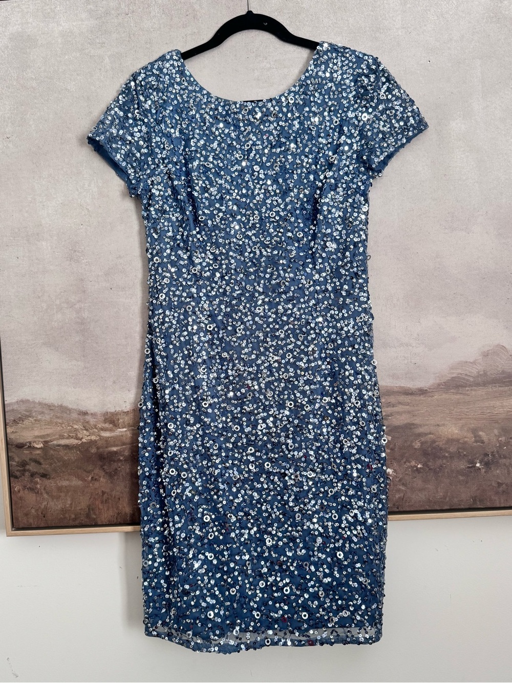 ADRIANNA PAPELL Dress - Smoky Blue Sparkly Sequin Dress Sz 10